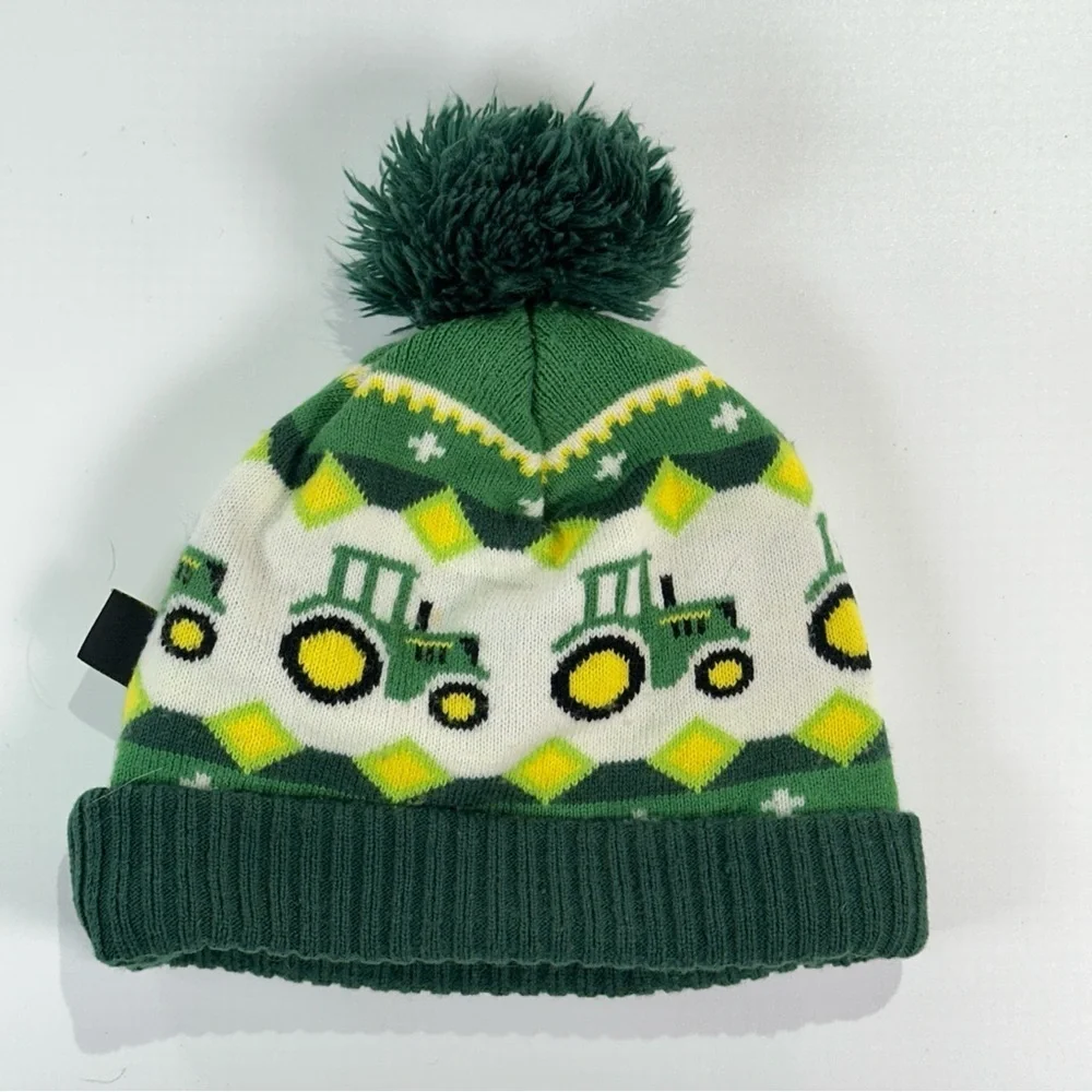 John Deere Kids Beanie Tractor Knit Winter Hat Pom Green